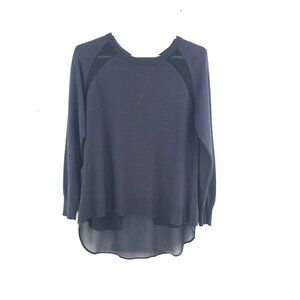 Halston top blue sheer long sleeve women's S lagenlook open back relaxed luxury